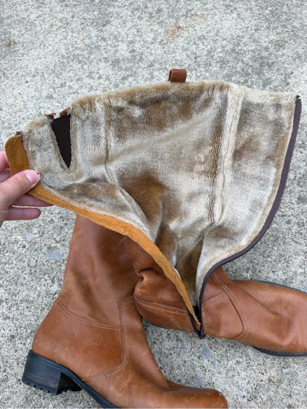 Cozy Tan Leather Faux Fur Lined Knee-High Boots - Size 38